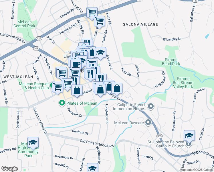 map of restaurants, bars, coffee shops, grocery stores, and more near 1546 Hampton Hill Circle in McLean