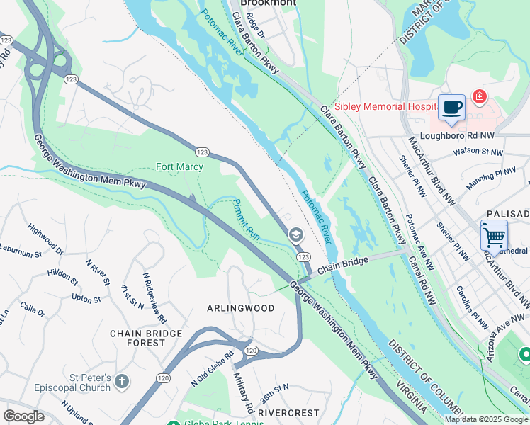 map of restaurants, bars, coffee shops, grocery stores, and more near 400 Chain Bridge Road in McLean