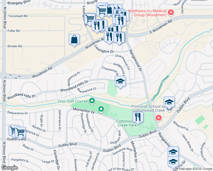 map of restaurants, bars, coffee shops, grocery stores, and more near 3640 Hazelwood Court in Colorado Springs