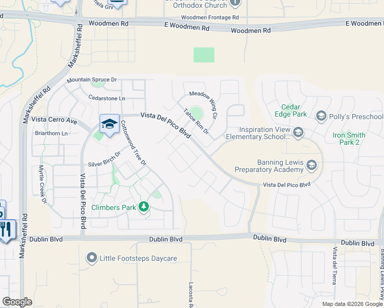 map of restaurants, bars, coffee shops, grocery stores, and more near 8532 Briar Brush Lane in Colorado Springs