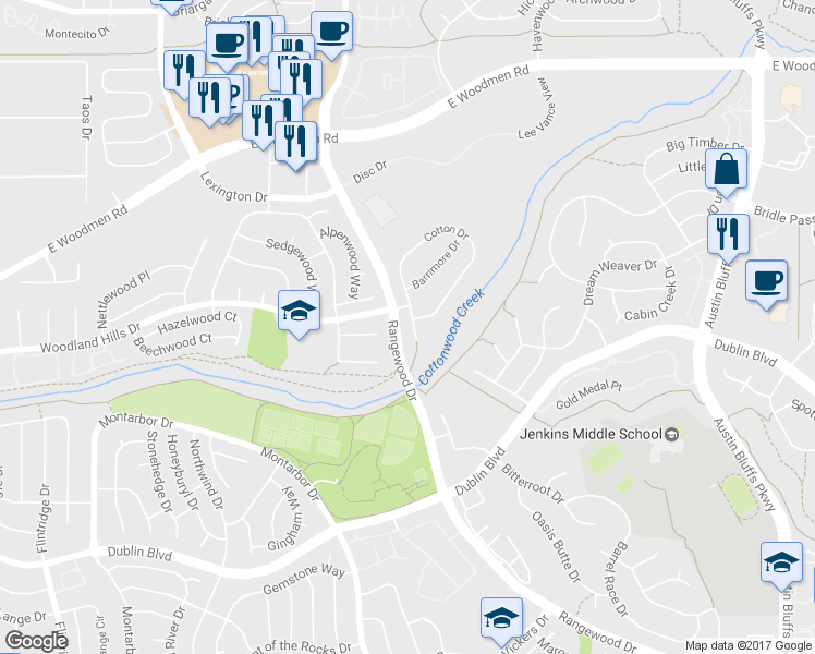 map of restaurants, bars, coffee shops, grocery stores, and more near Rangewood Drive in Colorado Springs