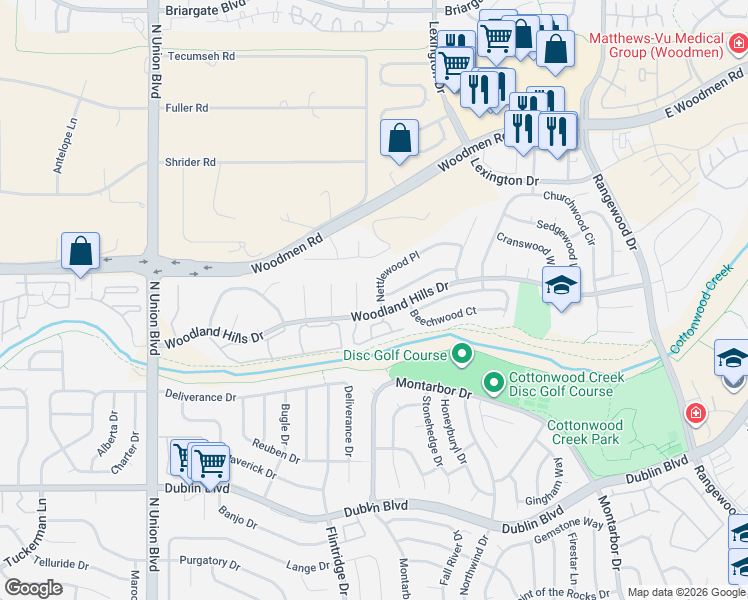 map of restaurants, bars, coffee shops, grocery stores, and more near 6915 Sagewood Court in Colorado Springs