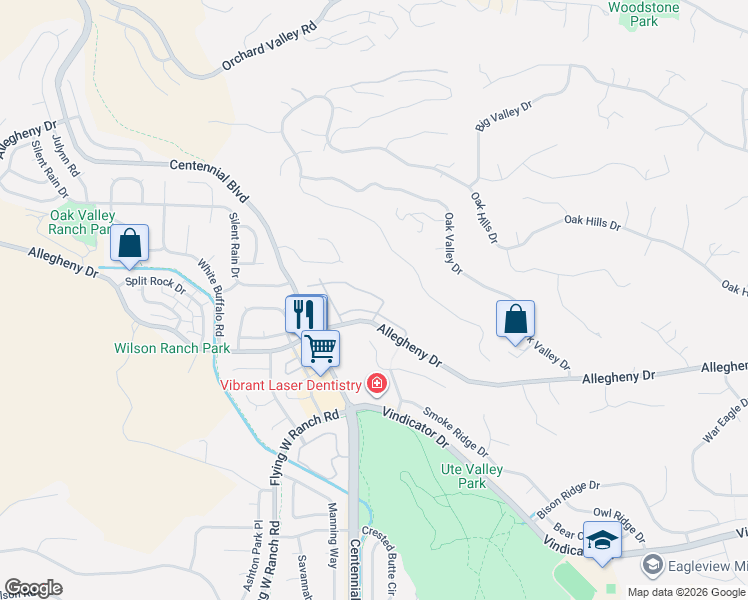 map of restaurants, bars, coffee shops, grocery stores, and more near 2002 Austrian Way in Colorado Springs