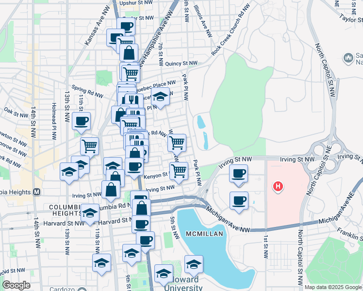 map of restaurants, bars, coffee shops, grocery stores, and more near 101 Independence Avenue Southeast in Washington
