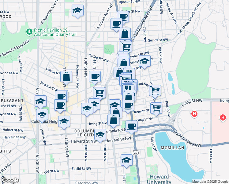 map of restaurants, bars, coffee shops, grocery stores, and more near 101 Independence Avenue Southeast in Washington