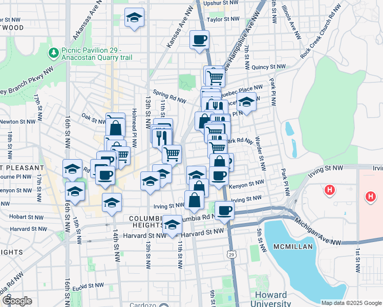 map of restaurants, bars, coffee shops, grocery stores, and more near 101 Independence Avenue Southeast in Washington