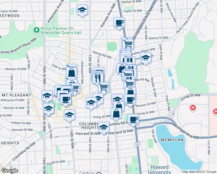 map of restaurants, bars, coffee shops, grocery stores, and more near 101 Independence Avenue Southeast in Washington