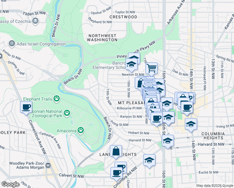 map of restaurants, bars, coffee shops, grocery stores, and more near 101 Independence Avenue Southeast in Washington