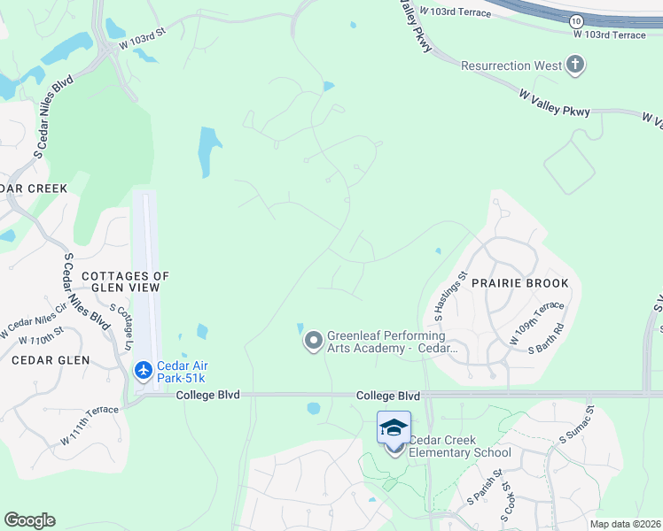 map of restaurants, bars, coffee shops, grocery stores, and more near 25090 West 110th Terrace in Olathe