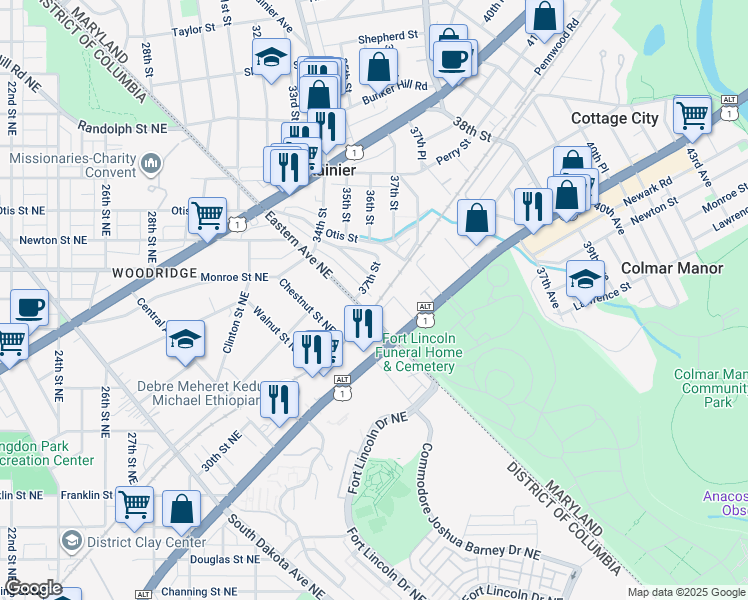 map of restaurants, bars, coffee shops, grocery stores, and more near 101 Independence Avenue Southeast in Washington