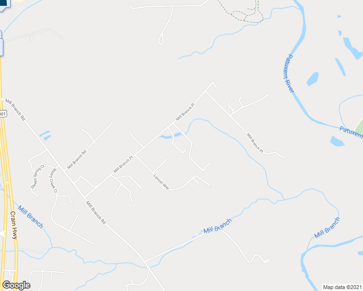 map of restaurants, bars, coffee shops, grocery stores, and more near 17437 Mill Branch Place in Bowie