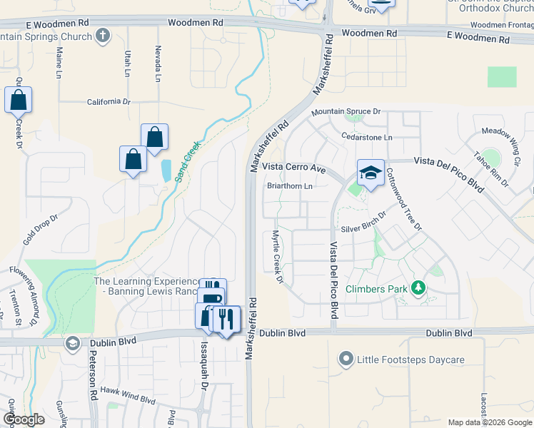 map of restaurants, bars, coffee shops, grocery stores, and more near 7735 Buckeye Tree Lane in Colorado Springs