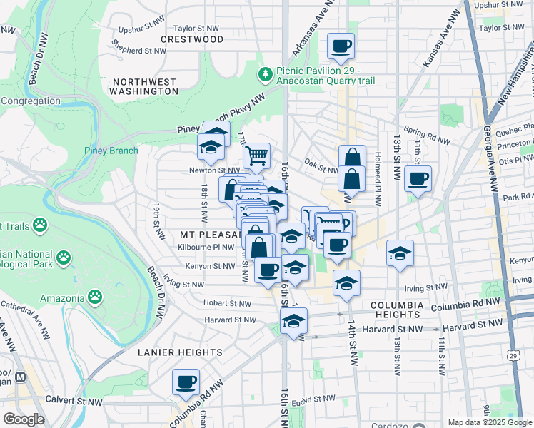 map of restaurants, bars, coffee shops, grocery stores, and more near 101 Independence Avenue Southeast in Washington