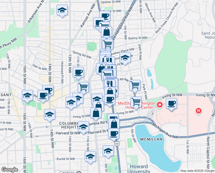 map of restaurants, bars, coffee shops, grocery stores, and more near 101 Independence Avenue Southeast in Washington
