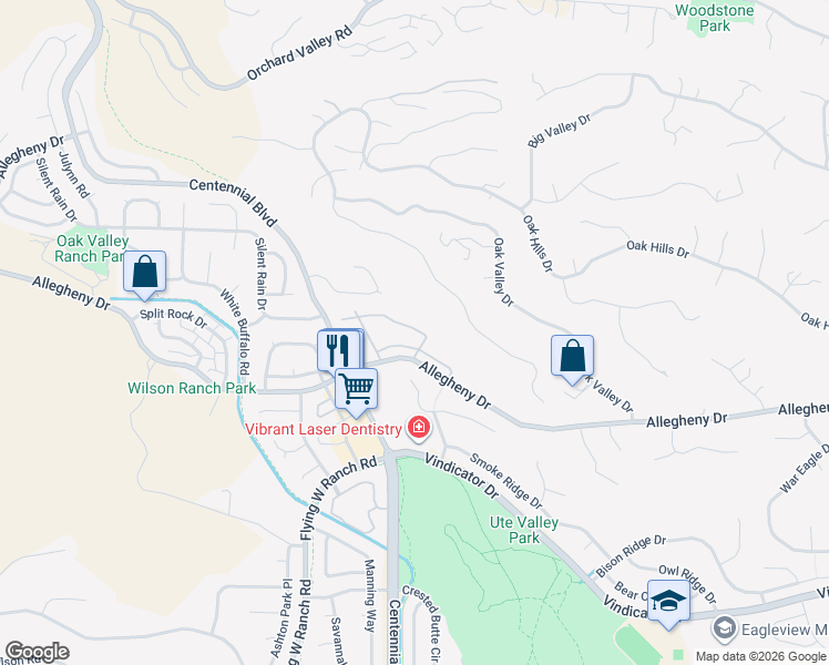 map of restaurants, bars, coffee shops, grocery stores, and more near 2077 Austrian Way in Colorado Springs