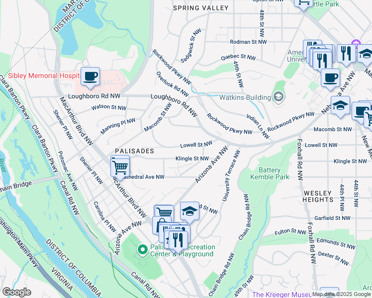 map of restaurants, bars, coffee shops, grocery stores, and more near 5014 Lowell Street Northwest in Washington