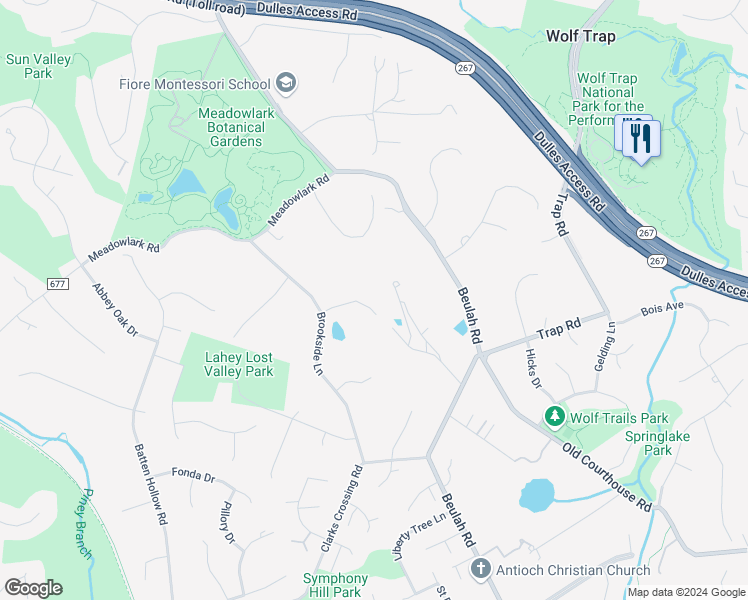 map of restaurants, bars, coffee shops, grocery stores, and more near 9598 Thistle Ridge Lane in Vienna