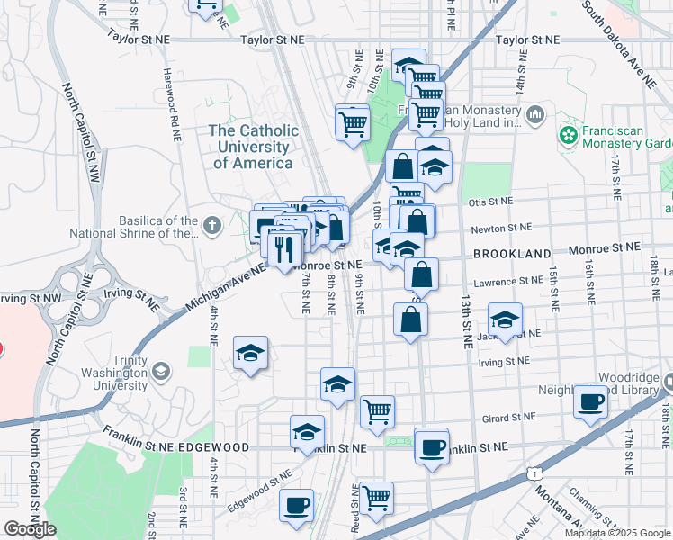 map of restaurants, bars, coffee shops, grocery stores, and more near 101 Independence Avenue Southeast in Washington