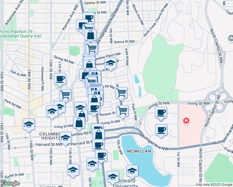map of restaurants, bars, coffee shops, grocery stores, and more near 101 Independence Avenue Southeast in Washington