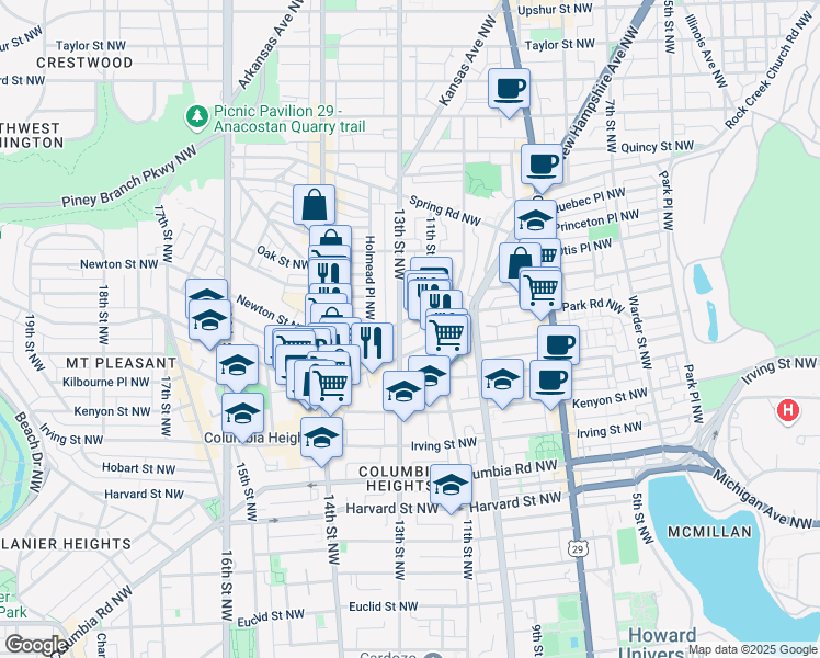 map of restaurants, bars, coffee shops, grocery stores, and more near 101 Independence Avenue Southeast in Washington