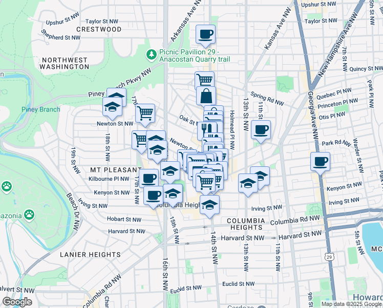 map of restaurants, bars, coffee shops, grocery stores, and more near 101 Independence Avenue Southeast in Washington