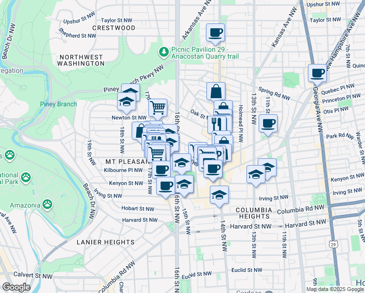 map of restaurants, bars, coffee shops, grocery stores, and more near 101 Independence Avenue Southeast in Washington
