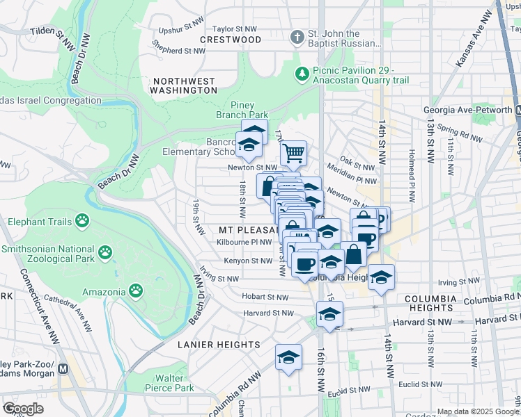 map of restaurants, bars, coffee shops, grocery stores, and more near 101 Independence Avenue Southeast in Washington