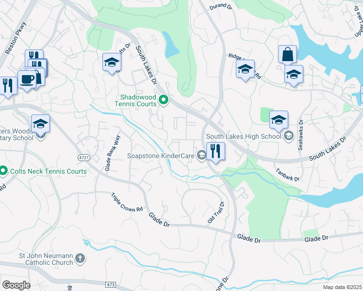 map of restaurants, bars, coffee shops, grocery stores, and more near 11641 Stoneview Square in Reston