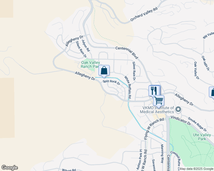 map of restaurants, bars, coffee shops, grocery stores, and more near 6966 Peyote Way in Colorado Springs