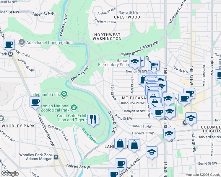 map of restaurants, bars, coffee shops, grocery stores, and more near 101 Independence Avenue Southeast in Washington