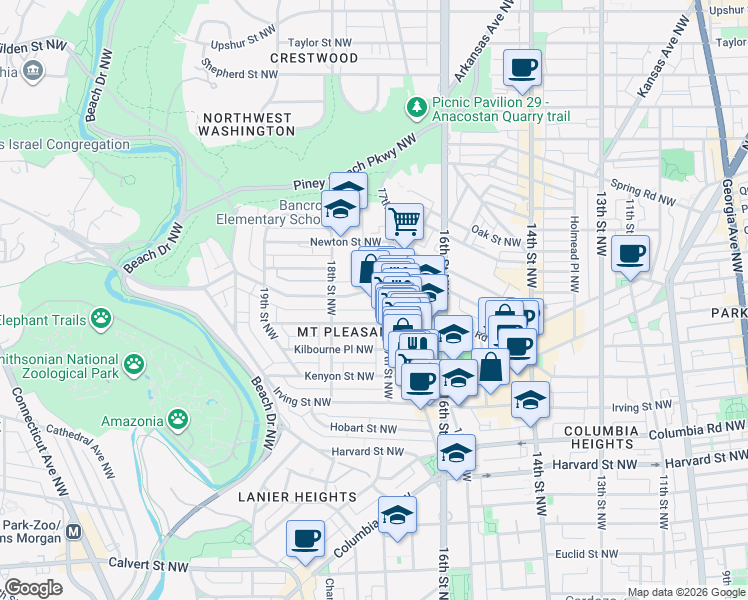 map of restaurants, bars, coffee shops, grocery stores, and more near 101 Independence Avenue Southeast in Washington