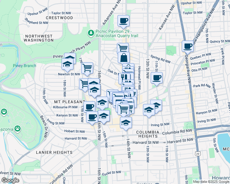 map of restaurants, bars, coffee shops, grocery stores, and more near 101 Independence Avenue Southeast in Washington