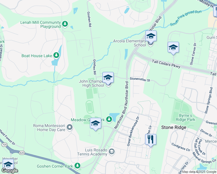 map of restaurants, bars, coffee shops, grocery stores, and more near 41535 Sacred Mountain Street in Aldie