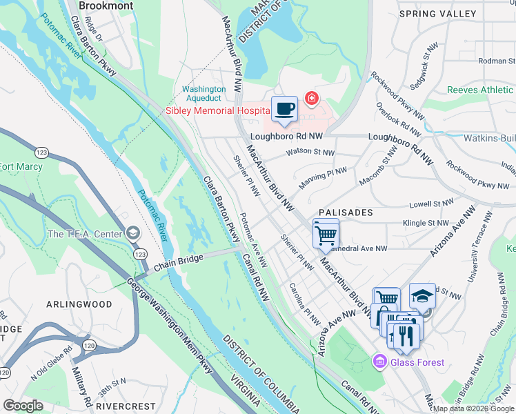 map of restaurants, bars, coffee shops, grocery stores, and more near 5706 Sherier Place Northwest in Washington