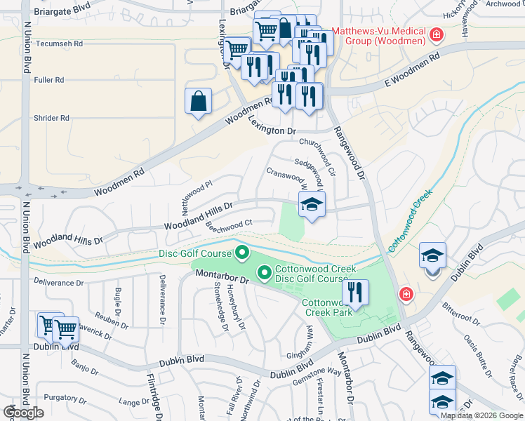 map of restaurants, bars, coffee shops, grocery stores, and more near 3640 Hazelwood Court in Colorado Springs