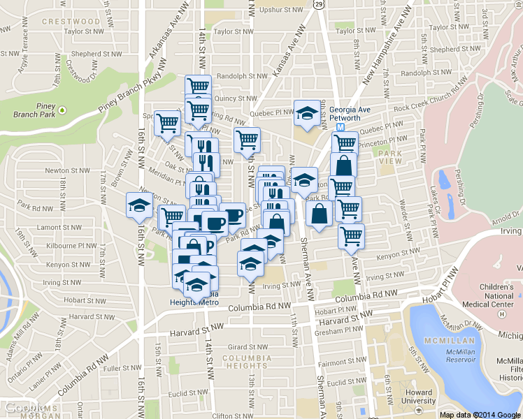 map of restaurants, bars, coffee shops, grocery stores, and more near 101 Independence Avenue Southeast in Washington