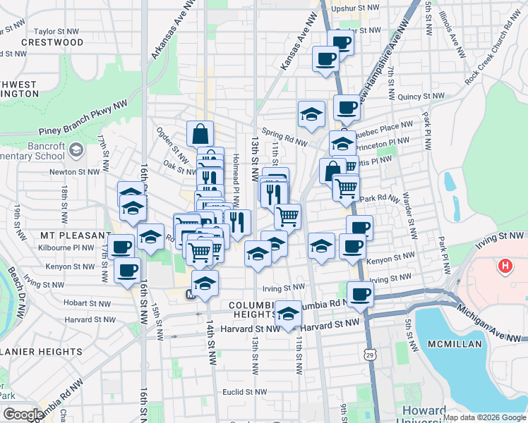 map of restaurants, bars, coffee shops, grocery stores, and more near 101 Independence Avenue Southeast in Washington