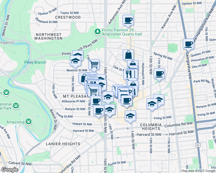 map of restaurants, bars, coffee shops, grocery stores, and more near 101 Independence Avenue Southeast in Washington