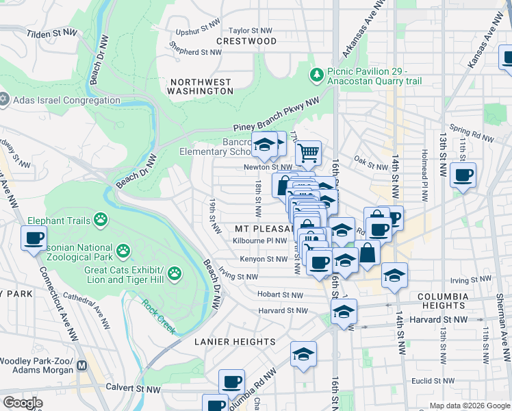 map of restaurants, bars, coffee shops, grocery stores, and more near 101 Independence Avenue Southeast in Washington