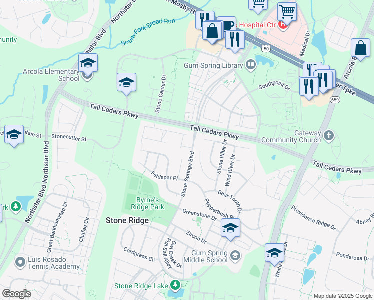 map of restaurants, bars, coffee shops, grocery stores, and more near 24783 Carbonate Terrace in Aldie