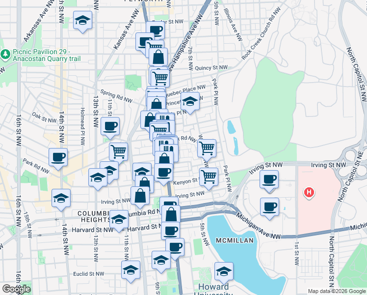 map of restaurants, bars, coffee shops, grocery stores, and more near 101 Independence Avenue Southeast in Washington