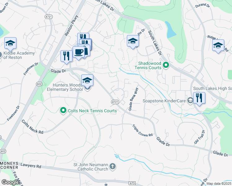 map of restaurants, bars, coffee shops, grocery stores, and more near 11930 Travistock Court in Reston