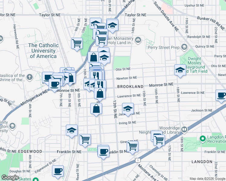 map of restaurants, bars, coffee shops, grocery stores, and more near 101 Independence Avenue Southeast in Washington