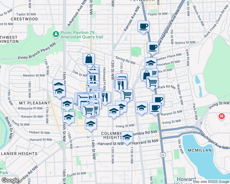 map of restaurants, bars, coffee shops, grocery stores, and more near 101 Independence Avenue Southeast in Washington