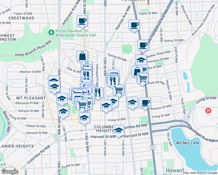 map of restaurants, bars, coffee shops, grocery stores, and more near 101 Independence Avenue Southeast in Washington
