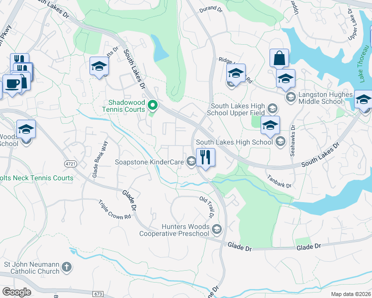 map of restaurants, bars, coffee shops, grocery stores, and more near 11601 Stoneview Square in Reston