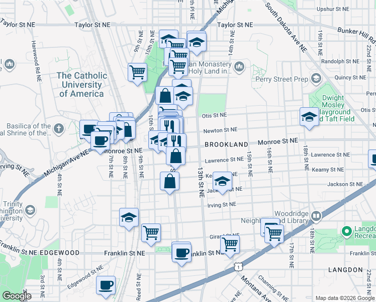 map of restaurants, bars, coffee shops, grocery stores, and more near 101 Independence Avenue Southeast in Washington