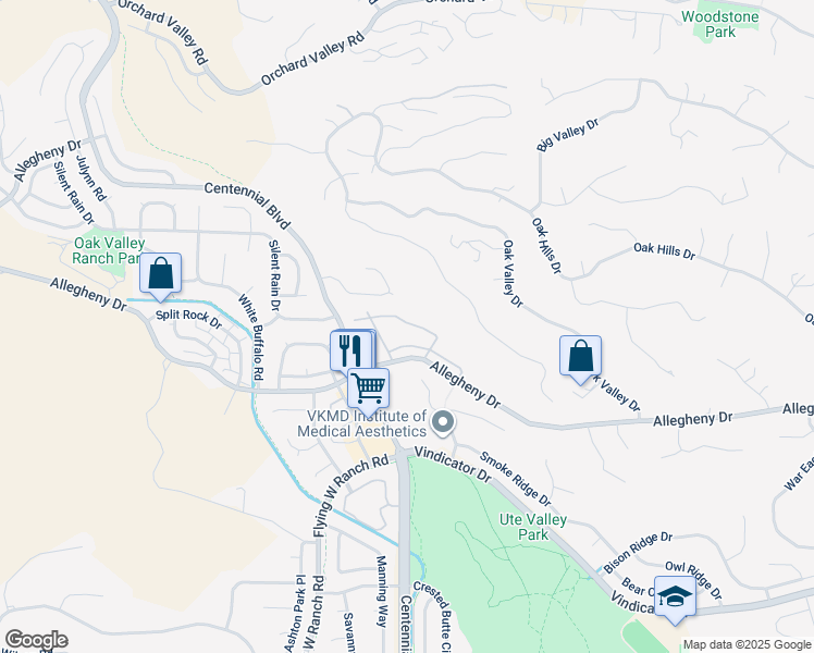 map of restaurants, bars, coffee shops, grocery stores, and more near 2077 Austrian Way in Colorado Springs