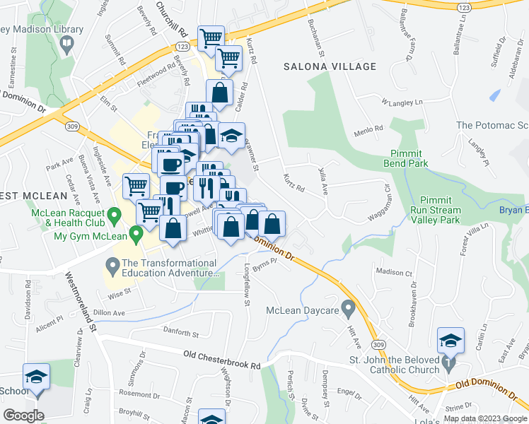 map of restaurants, bars, coffee shops, grocery stores, and more near 1511 Hampton Hill Circle in McLean