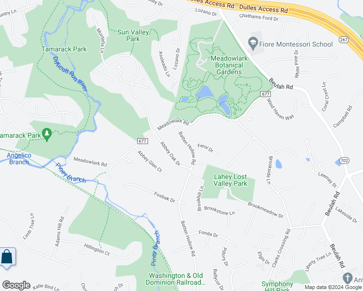 map of restaurants, bars, coffee shops, grocery stores, and more near 1810 Batten Hollow Road in Vienna